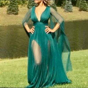 Hunter green sheer party dress